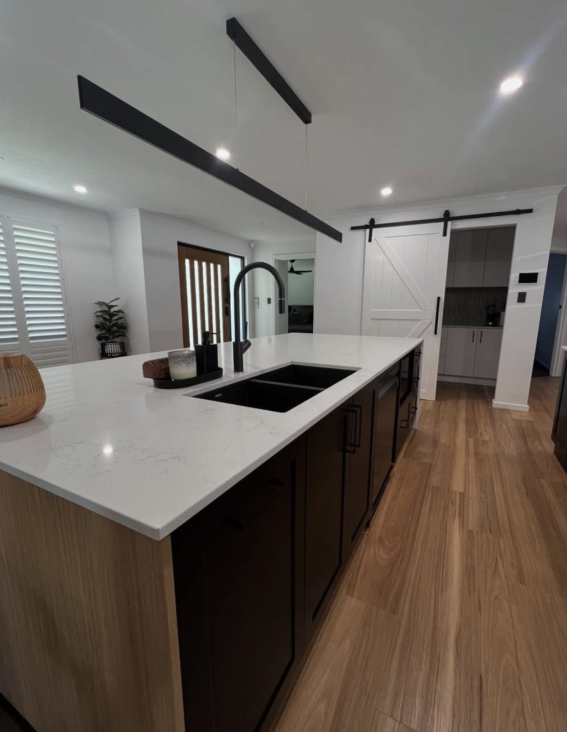 Kitchen island and floor after a full clean
